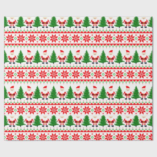 Ugly Sweater pixelated Santa Festive Streifen Geschenkpapier (Flach)