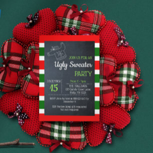 Ugly Sweater Red and Green Strip Weihnachten Einladung