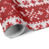 Ugly Sweater Red & White Schneeflocken Imitate geg Geschenkpapier (Rolleneckpunkt)