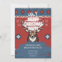 Ugly Sweater Reindeer Christmas Party Invitation