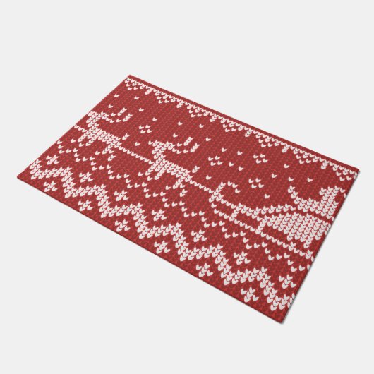 Ugly Sweater Santa Claus Schlitten und Rentiere Fußmatte (Schrägansicht)