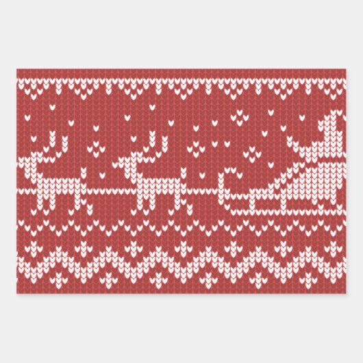 Ugly Sweater Santa Claus Schlitten und Rentiere Geschenkpapier Set (Vorderseite)