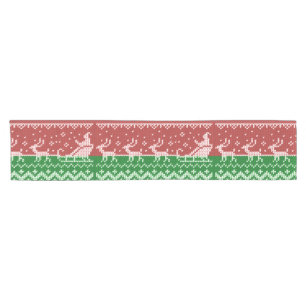 Ugly Sweater Santa Claus Schlitten und Rentiere Kurzer Tischläufer