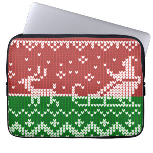 Ugly Sweater Santa Claus Schlitten und Rentiere Laptopschutzhülle