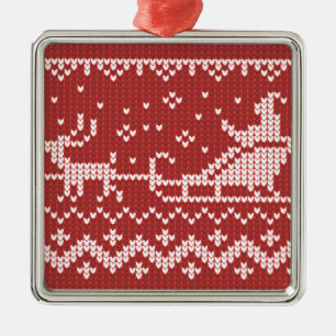 Ugly Sweater Santa Claus Schlitten und Rentiere Ornament Aus Metall