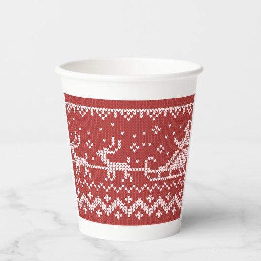 Ugly Sweater Santa Claus Schlitten und Rentiere Pappbecher (Vorderseite)