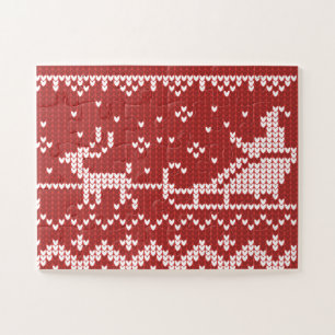 Ugly Sweater Santa Claus Schlitten und Rentiere Puzzle