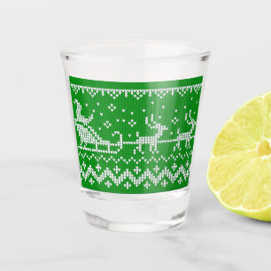Ugly Sweater Santa Claus Schlitten und Rentiere Schnapsglas
