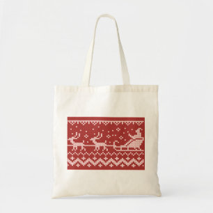 Ugly Sweater Santa Claus Schlitten und Rentiere Tragetasche