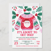 Ugly Sweater Santa Costume Party Grün und Rot Einladung (Vorderseite)