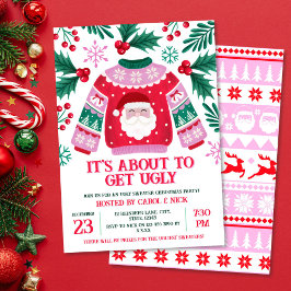 Ugly Sweater Santa Costume Party Grün und Rot Einladung