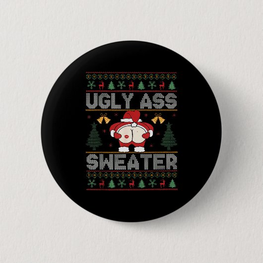 Ugly Sweater Santa Merry Christmas Funny Pajamas X Button (Vorderseite)
