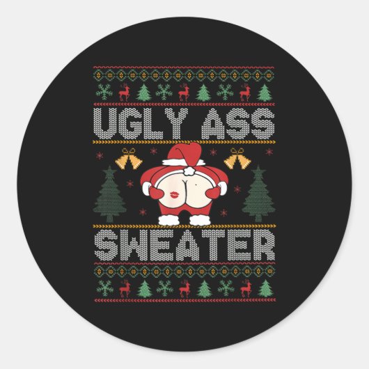 Ugly Sweater Santa Merry Christmas Funny Pajamas X Runder Aufkleber (Vorderseite)