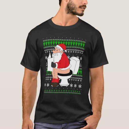 Ugly Sweater Santa Toilette Funny Xmas T-Shirt (Vorderseite)