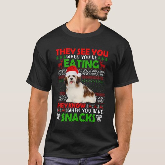 Ugly Sweater Shih Tzu Sie sehen Sie essen Christma T-Shirt (Vorderseite)