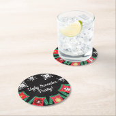 Ugly Sweater Snowflakes Runder Pappuntersetzer (Vor Ort)