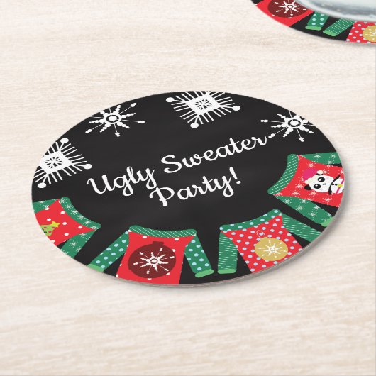 Ugly Sweater Snowflakes Runder Pappuntersetzer (Angewinkelt)