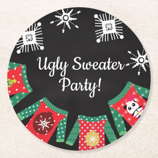Ugly Sweater Snowflakes Runder Pappuntersetzer (Vorderseite)
