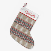 Ugly Sweater Strick Weihnachtsmuster | Tan und Rot Kleiner Weihnachtsstrumpf (Vorderansicht (hängend))