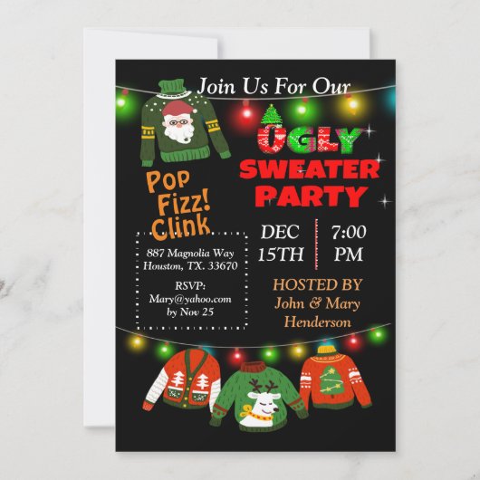 Ugly Sweater String Lichter Weihnachts-Einladung Einladung (Vorderseite)