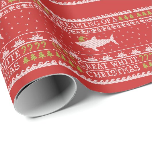 Ugly Sweater Style Great White Shark Weihnachten R Geschenkpapier (Rolleneckpunkt)