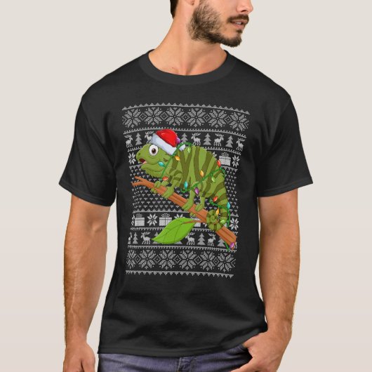 Ugly Sweater Style Xmas Lichter Santa Iguana Chris T-Shirt (Vorderseite)