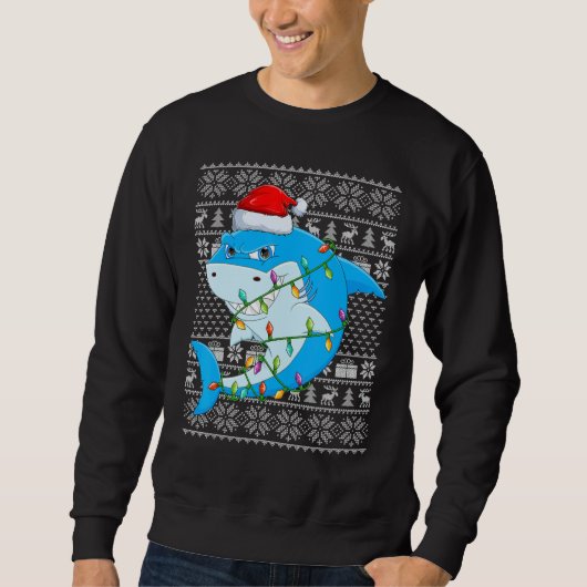 Ugly Sweater Style Xmas Lights Great White Shark C Sweatshirt (Vorderseite)