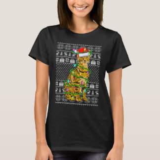 Ugly Sweater Style Xmas Lights Santa Bengal Cat Ch T-Shirt