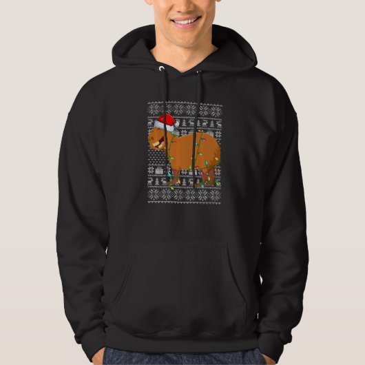 Ugly Sweater Style Xmas Lights Santa Capybara Chri Hoodie (Vorderseite)