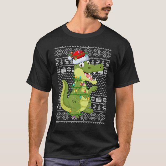 Ugly Sweater Style Xmas Lights Santa Crocodile Chr T-Shirt (Vorderseite)