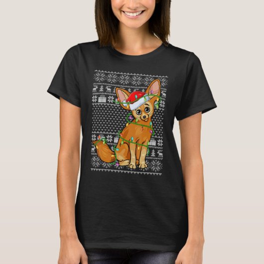 Ugly Sweater Style Xmas Lights Santa Fennec Fox Ch T-Shirt (Vorderseite)