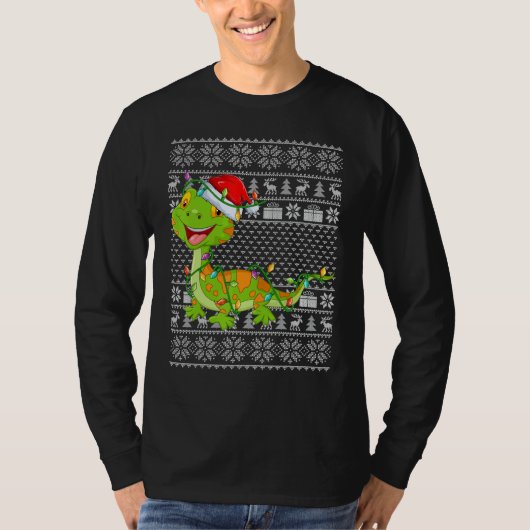 Ugly Sweater Style Xmas Lights Santa Gecko Christm T-Shirt (Vorderseite)