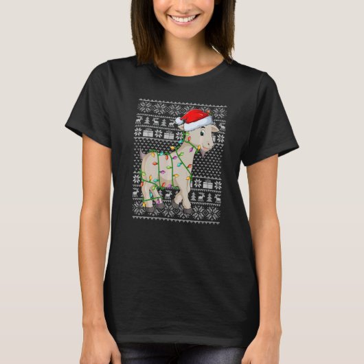 Ugly Sweater Style Xmas Lights Santa Goat Christma T-Shirt (Vorderseite)
