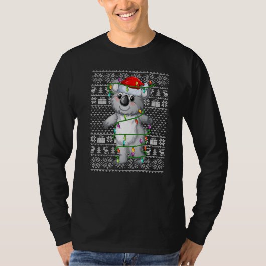 Ugly Sweater Style Xmas Lights Santa Koala Christm T-Shirt (Vorderseite)