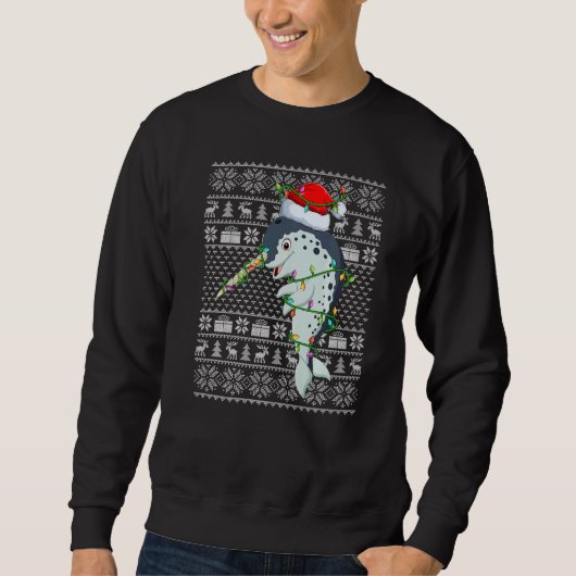 Ugly Sweater Style Xmas Lights Santa Narwhal Chris Sweatshirt (Vorderseite)