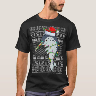 Ugly Sweater Style Xmas Lights Santa Narwhal Chris T-Shirt