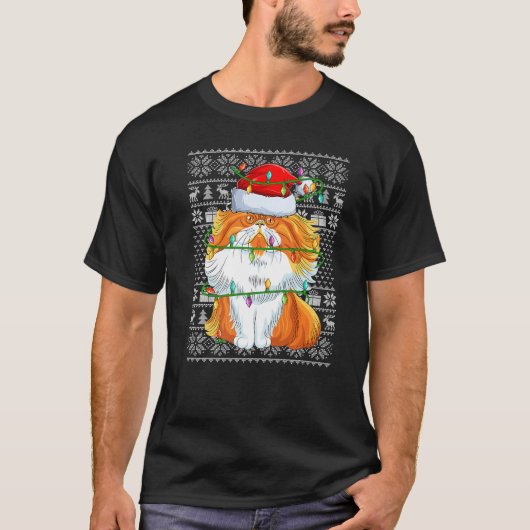 Ugly Sweater Style Xmas Lights Santa Persian Cat C T-Shirt (Vorderseite)