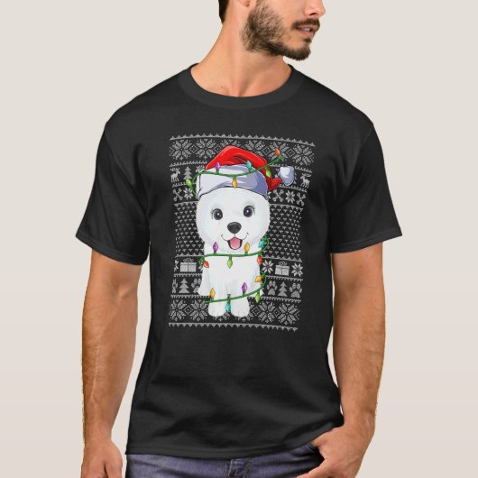 Ugly Sweater Style Xmas Lights Santa Samoyed Dog C T-Shirt (Vorderseite)