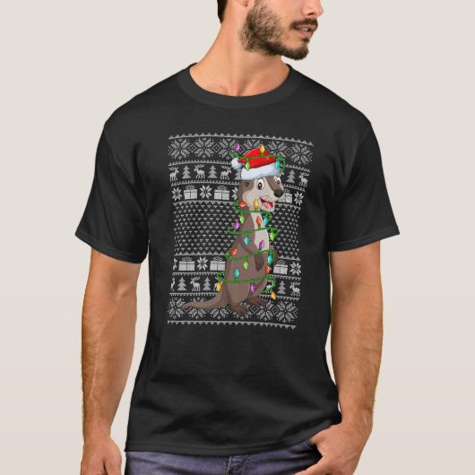 Ugly Sweater Style Xmas Lights Santa Sea Otter Chr T-Shirt (Vorderseite)