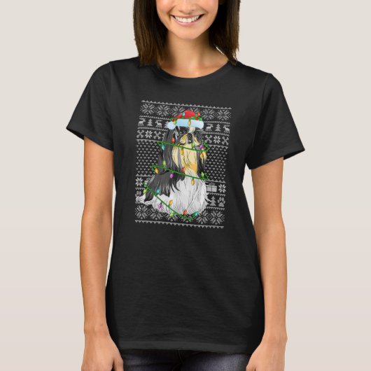 Ugly Sweater Style Xmas Lights Santa Shih Tzu Dog T-Shirt (Vorderseite)