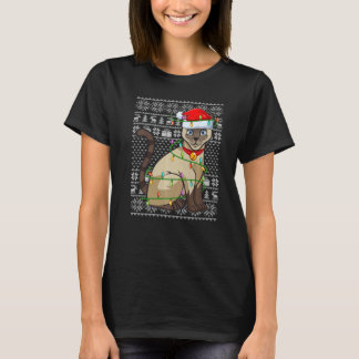 Ugly Sweater Style Xmas Lights Santa Siamese Cat C T-Shirt