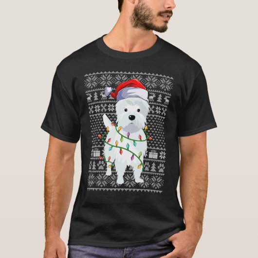 Ugly Sweater Style Xmas Lights Santa Westie Dog Ch T-Shirt (Vorderseite)