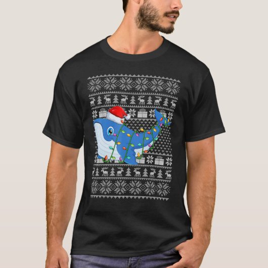 Ugly Sweater Style Xmas Lights Santa Whale Christm T-Shirt (Vorderseite)
