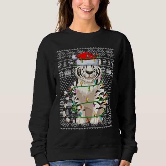 Ugly Sweater Style Xmas Lights Santa White Tiger C Sweatshirt (Vorderseite)