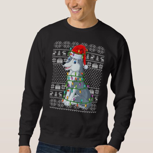 Ugly Sweater Style Xmas Lights Santa Wolf Christma Sweatshirt (Vorderseite)