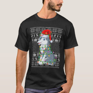 Ugly Sweater Style Xmas Lights Santa Wolf Christma T-Shirt