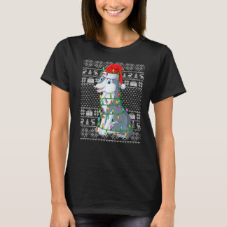Ugly Sweater Style Xmas Lights Santa Wolf Christma T-Shirt