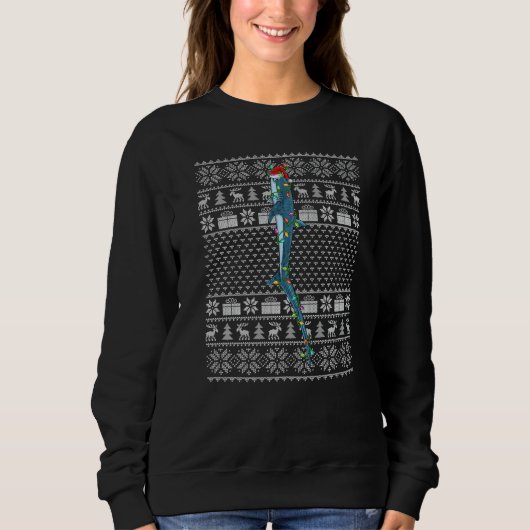 Ugly Sweater Style Xmas Lights Thresher Shark Fish Sweatshirt (Vorderseite)