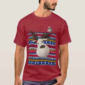 Ugly Sweater T - Shirt Rentier und Vogel lustiges