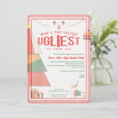Ugly Sweater Ugliest Contest Weihnachtsfeiertag Einladung (Stehend Vorderseite)